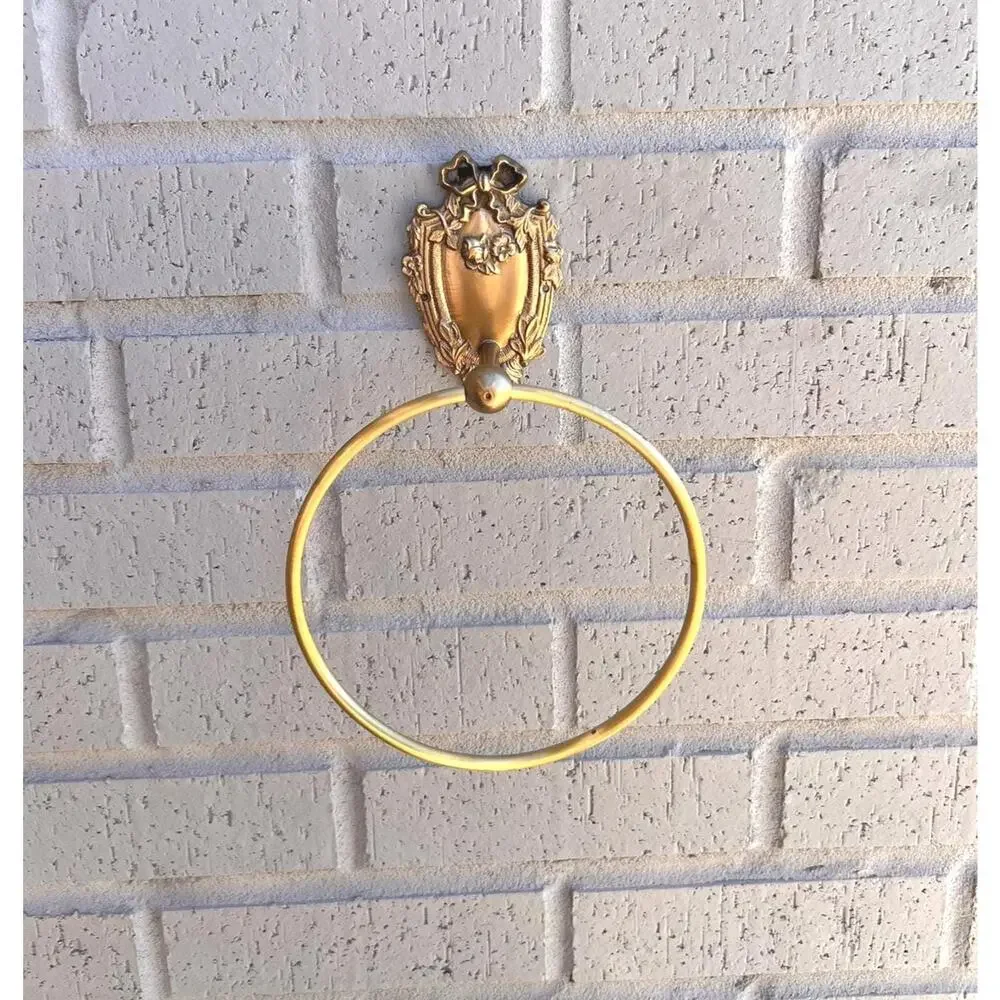 Antique Brass Bathroom Hardware  | Solid Brass Towel Ring & Toilet Paper Holder